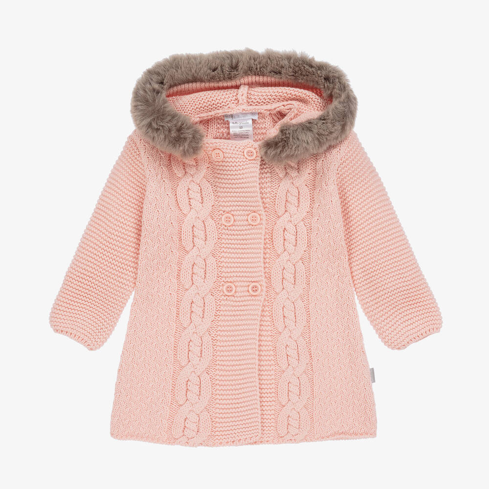 Tutto Piccolo - Girls Pink Cotton Knitted Pram Coat | Childrensalon