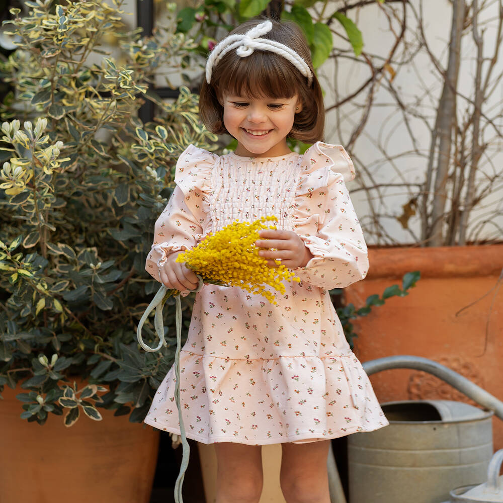 Tutto Piccolo-Розовое хлопковое платье с рюшами для девочек | Childrensalon Outlet