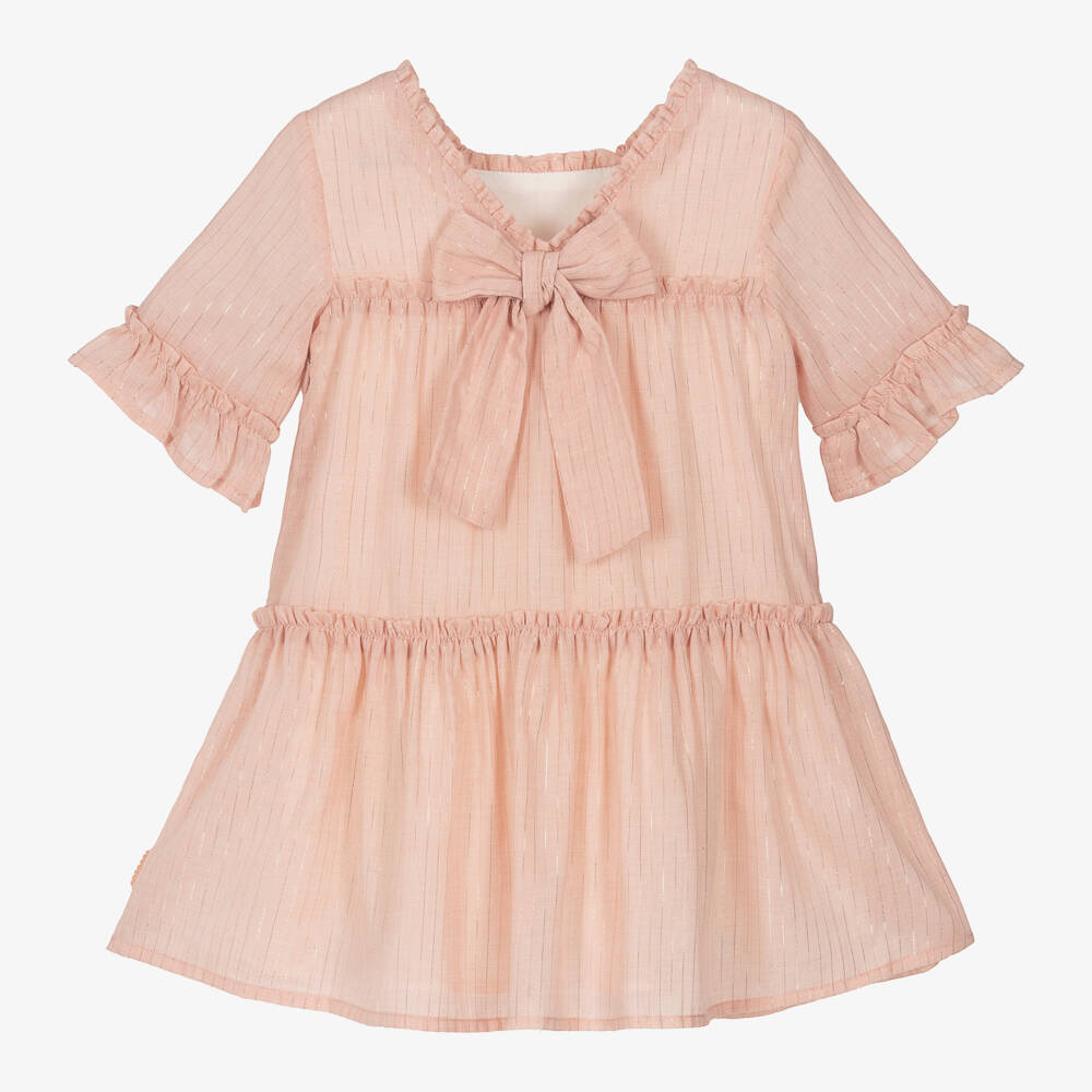 Tutto Piccolo-Girls Pink Dress with Gold Stripes | Childrensalon Outlet