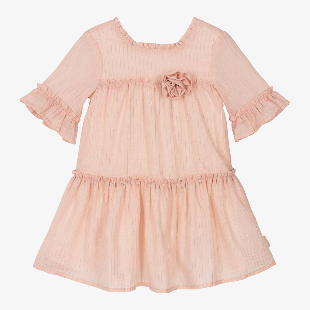 Tutto Piccolo-فستان وردي للبنات بخطوط ذهبية | Childrensalon Outlet
