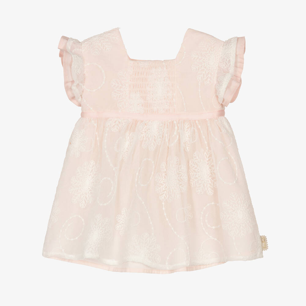 Tutto Piccolo - Girls Pink Embroidered Lace Dress | Childrensalon
