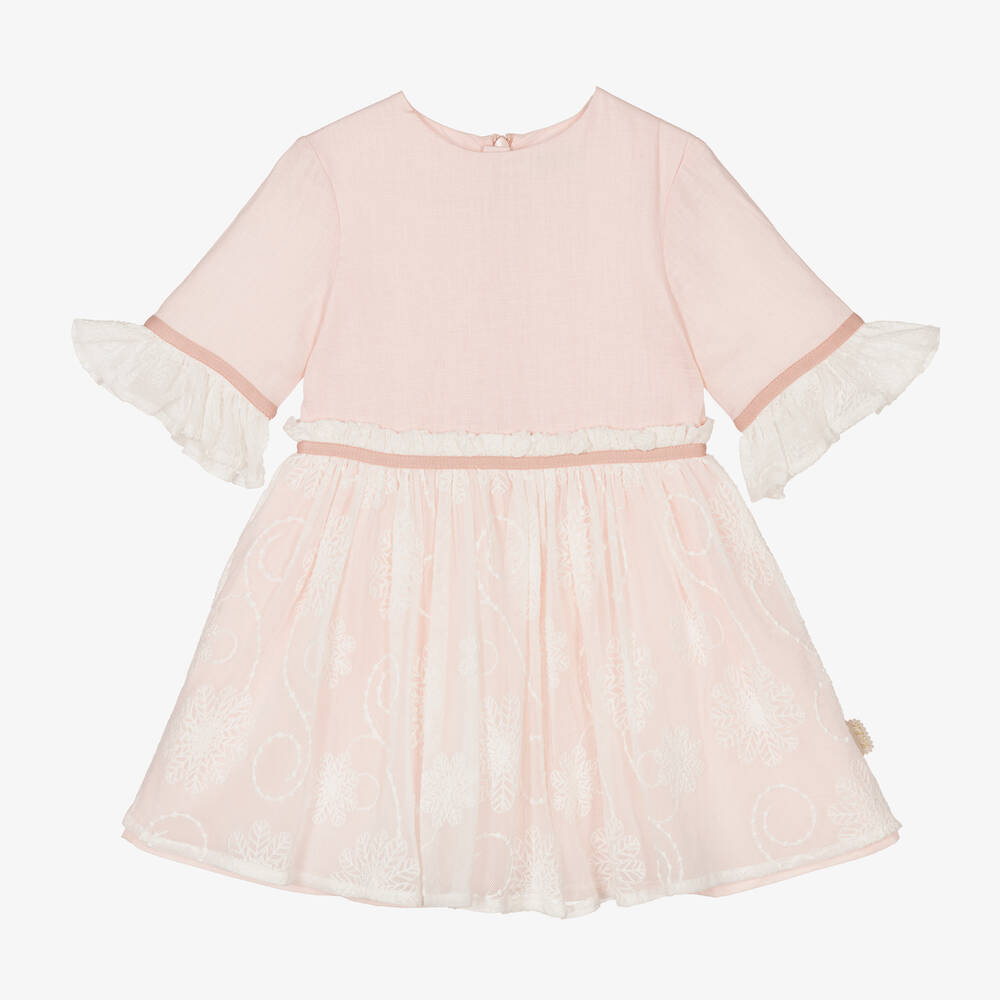 Tutto Piccolo - Girls Pink Embroidered Lace Dress | Childrensalon