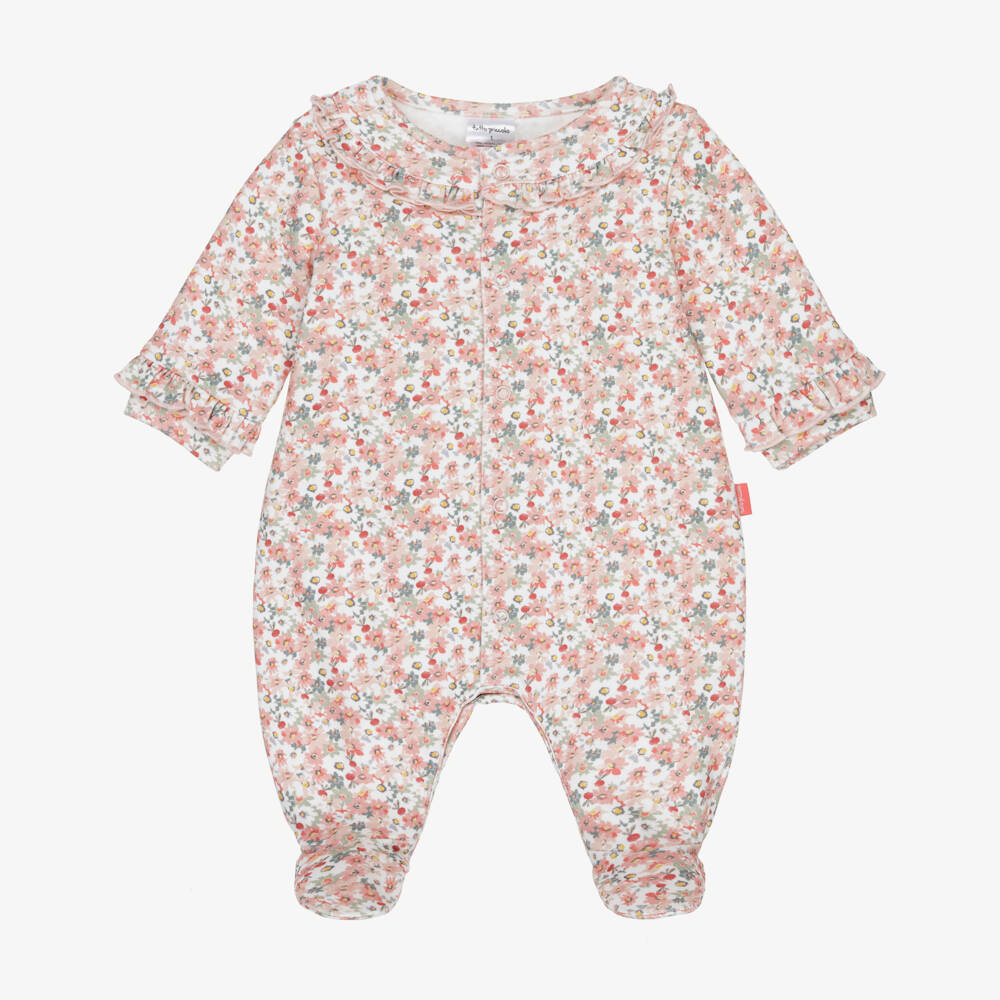 Tutto Piccolo-Girls Pink Floral Cotton Jersey Babygrow | Childrensalon Outlet
