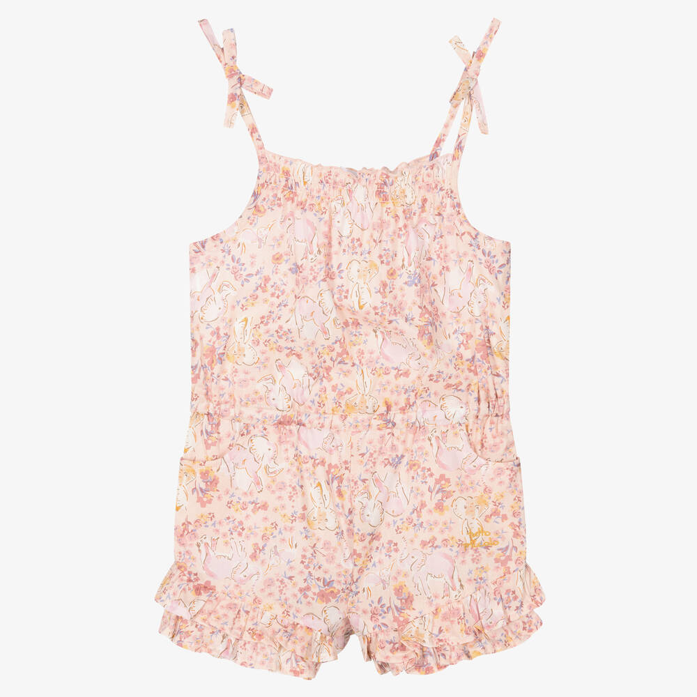 Tutto Piccolo - Girls Pink Floral Cotton Playsuit | Childrensalon