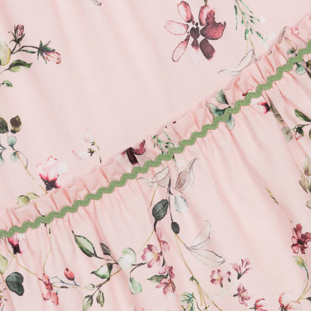 Tutto Piccolo-Girls Pink Floral Cotton Ruffle Dress | Childrensalon Outlet