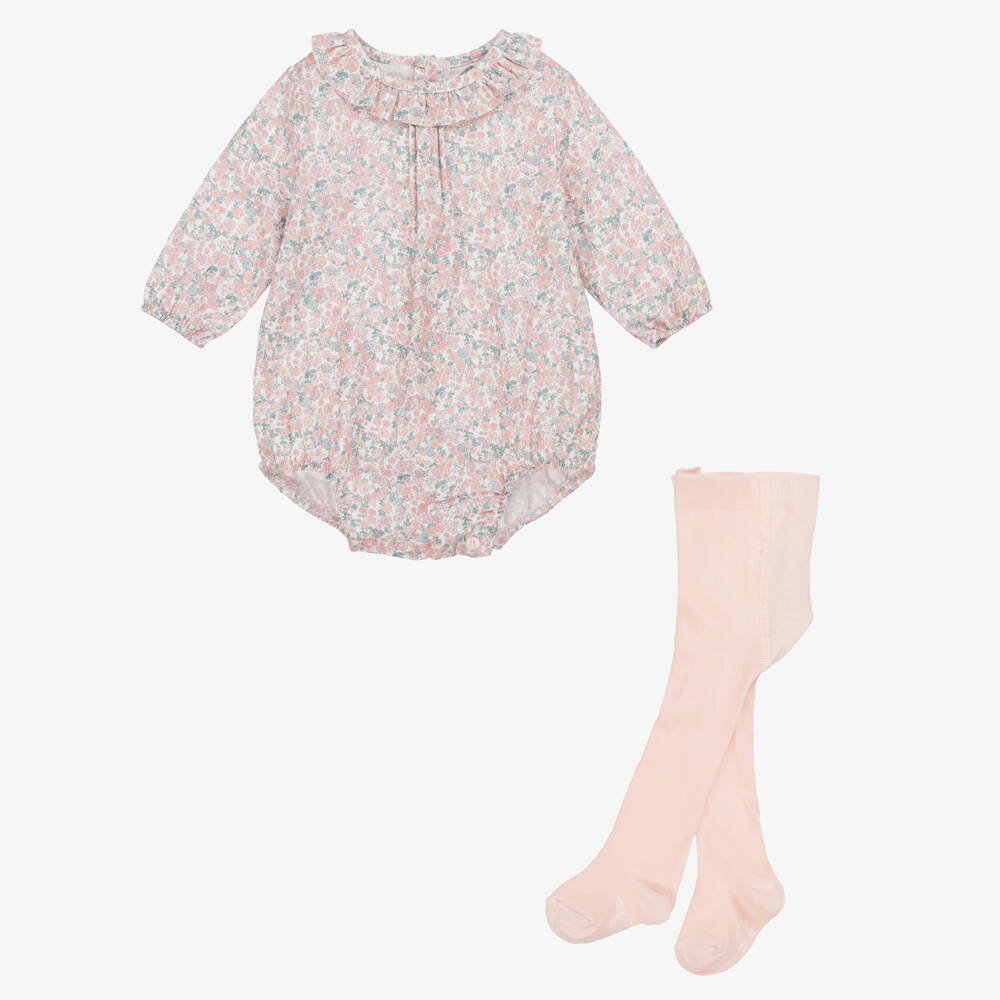 Tutto Piccolo-Комплект шорты и топ из розового хлопка с цветочным узором для девочек | Childrensalon Outlet