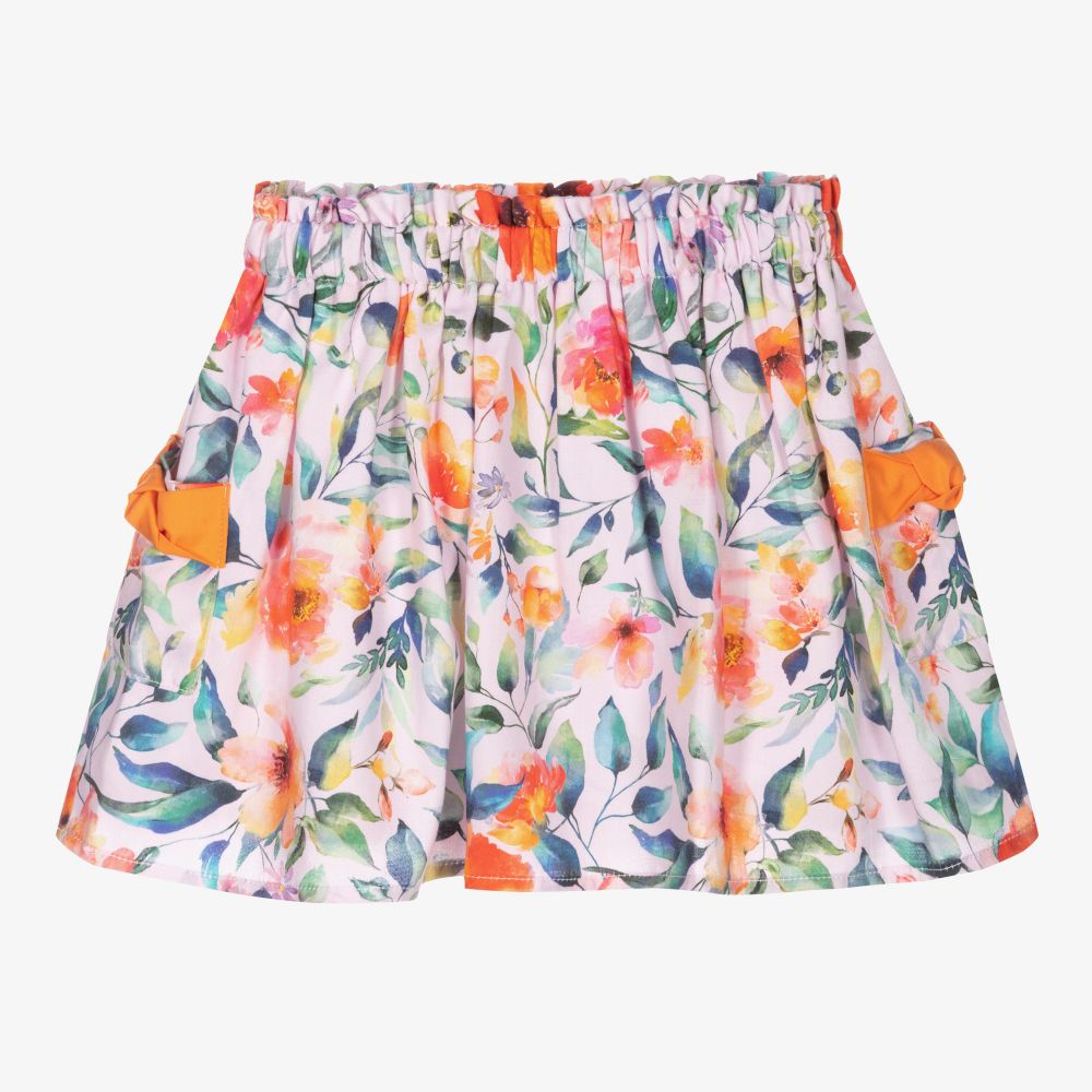 Tutto Piccolo - Girls Pink Floral Cotton Skirt | Childrensalon