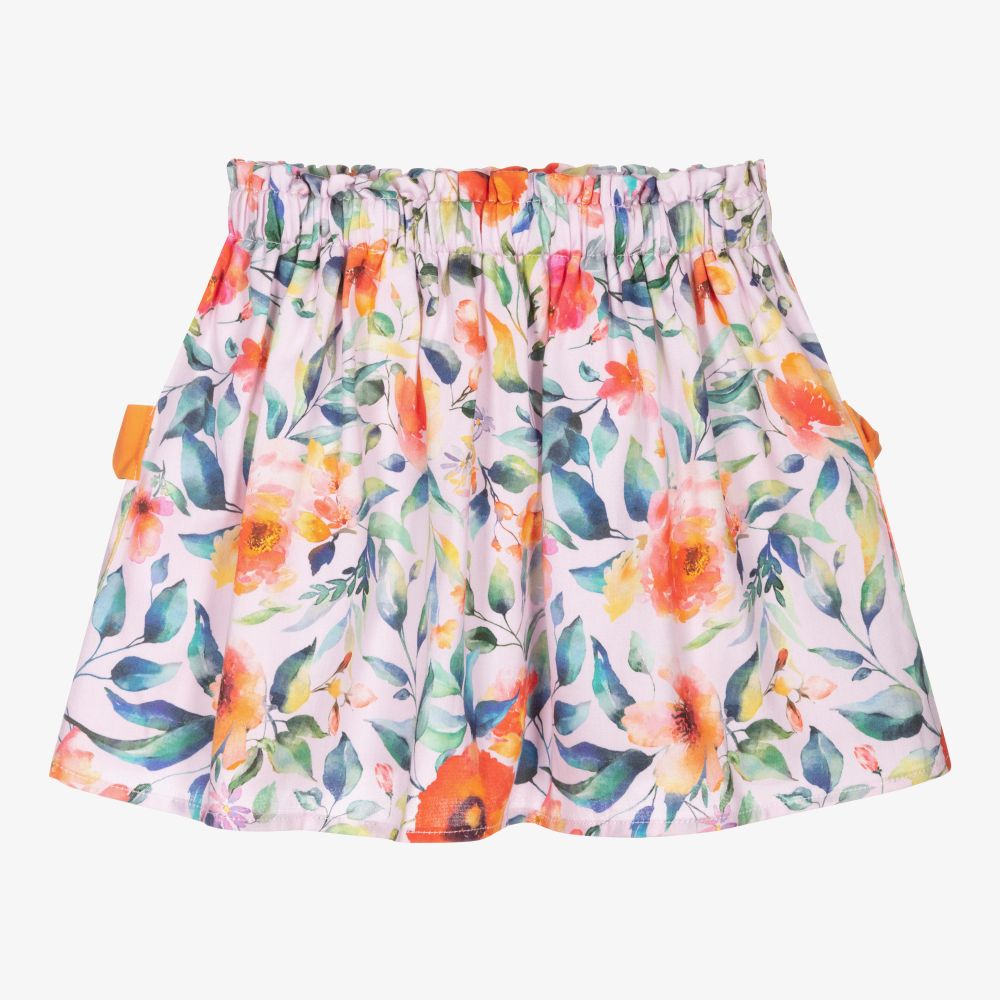 Tutto Piccolo-Girls Pink Floral Cotton Skirt | Childrensalon Outlet