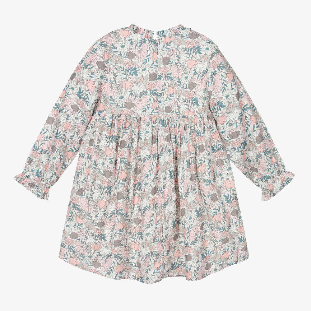 Tutto Piccolo-طقم فستان فيسكوز وقطن لون أبيض بطبعة ورود | Childrensalon Outlet