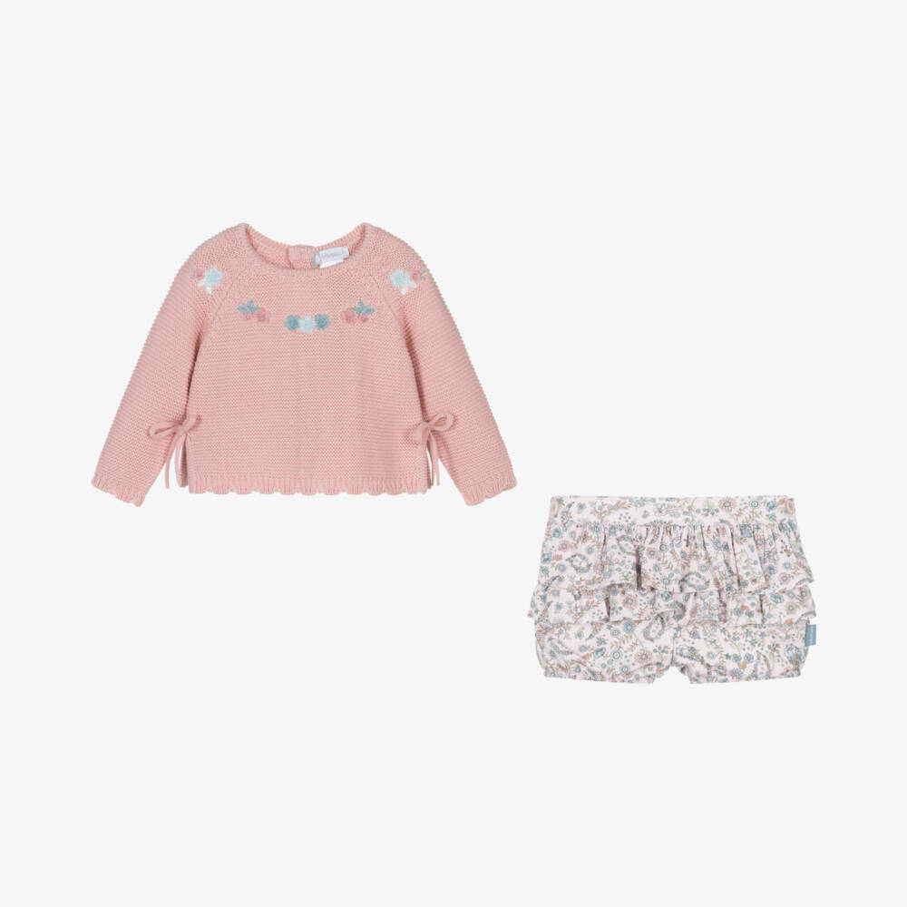 Tutto Piccolo-Girls Pink Floral Knit Set | Childrensalon Outlet