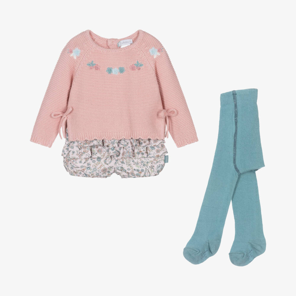 Tutto Piccolo-Girls Pink Floral Knit Set | Childrensalon Outlet