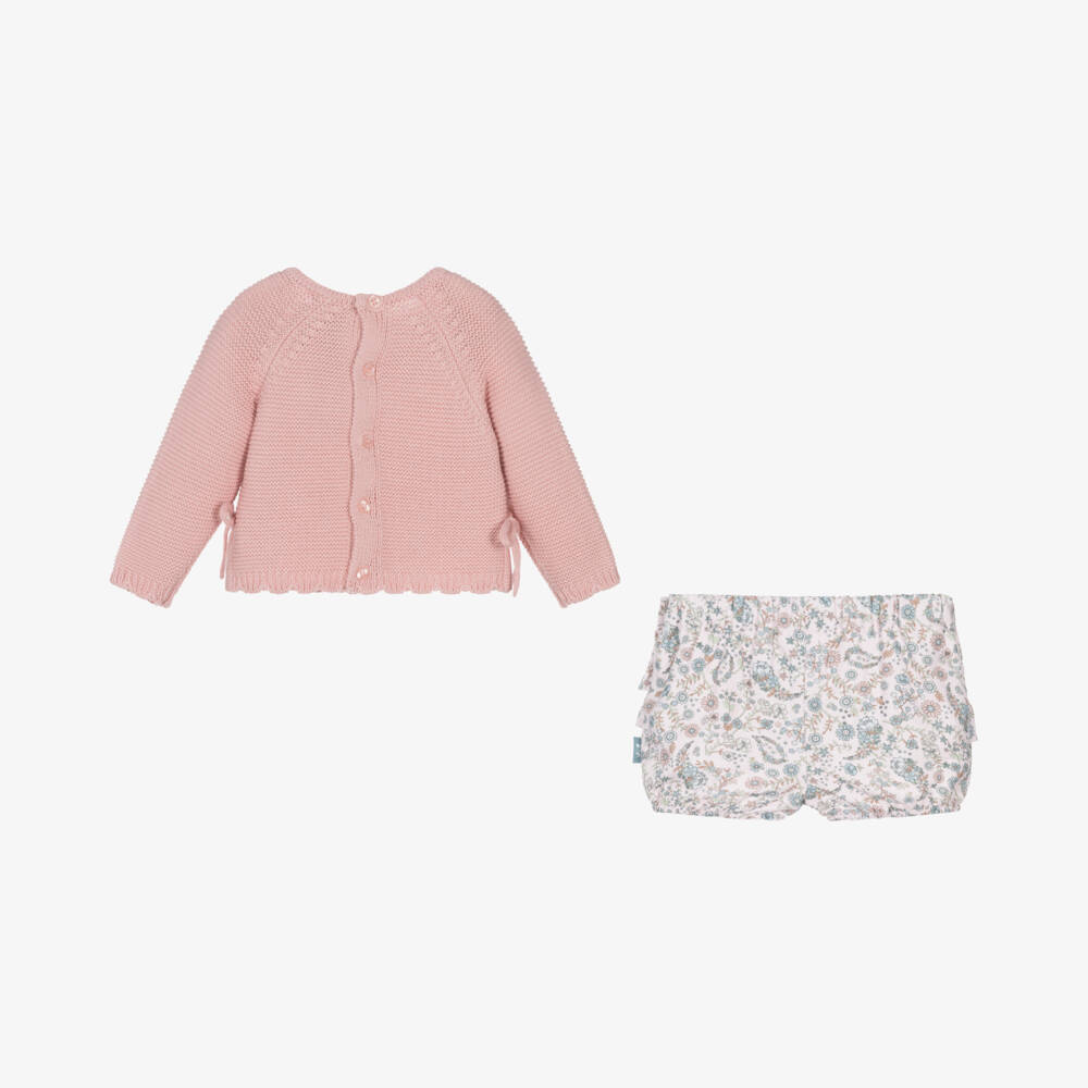 Tutto Piccolo-Girls Pink Floral Knit Set | Childrensalon Outlet