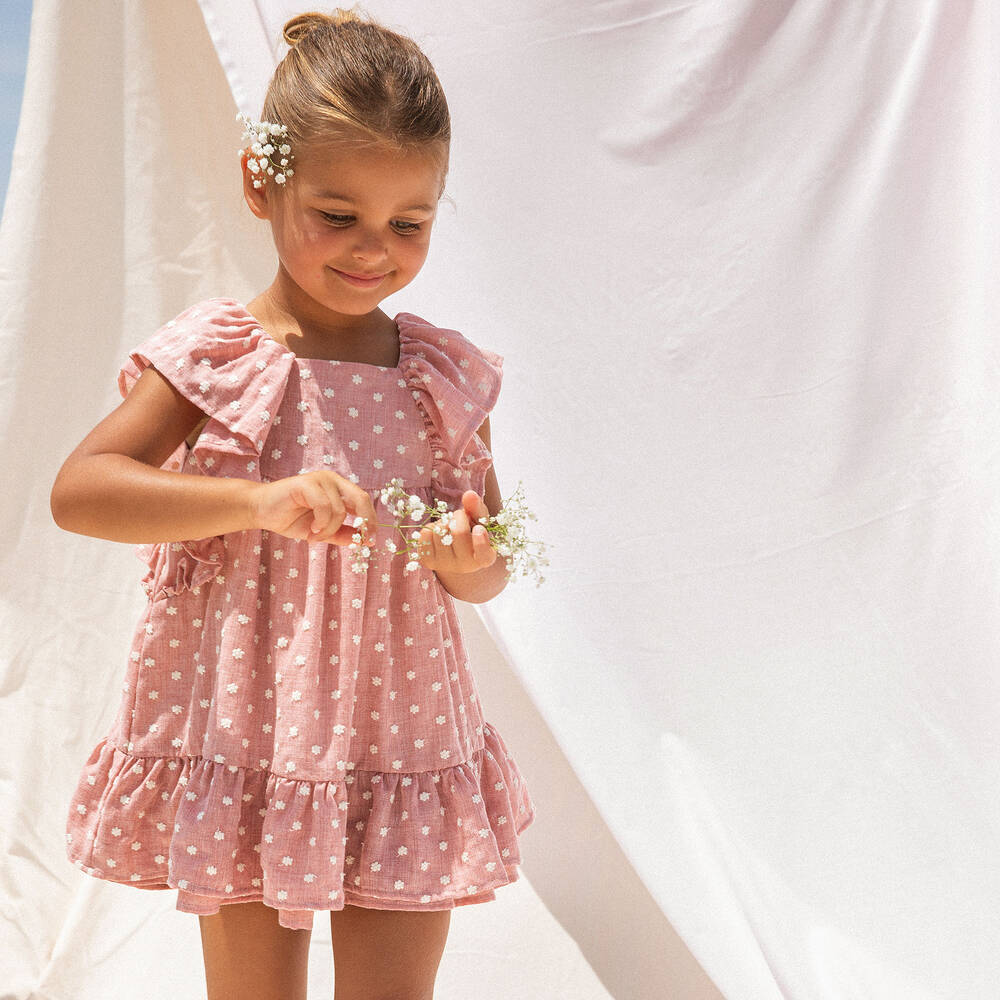 Tutto Piccolo-Girls Pink Flower Embroidered Dress | Childrensalon Outlet