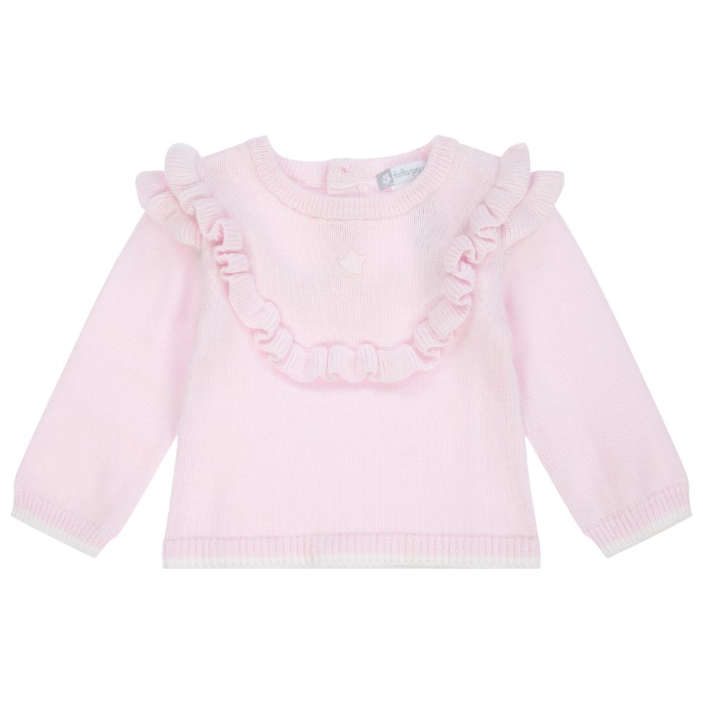 Tutto Piccolo - Girls Pink Frill Sweater | Childrensalon