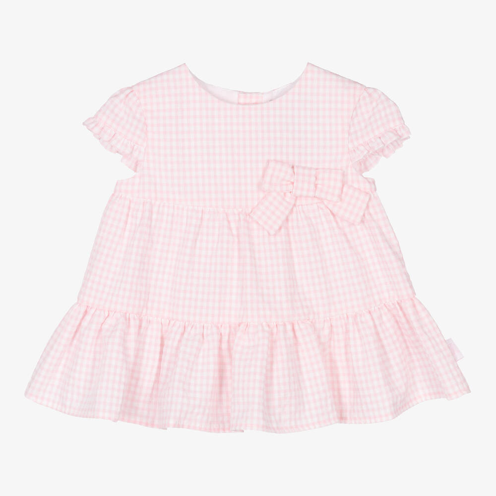 Tutto Piccolo - Girls Pink Gingham Cotton Dress | Childrensalon