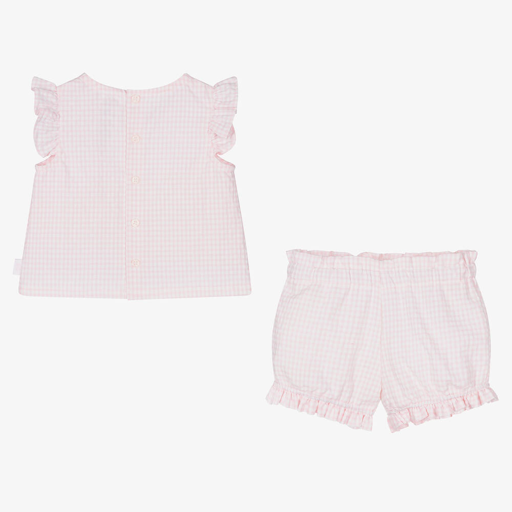 Tutto Piccolo-طقم شورت مزيج قطن سيرسوكر لون زهري للبنات | Childrensalon Outlet