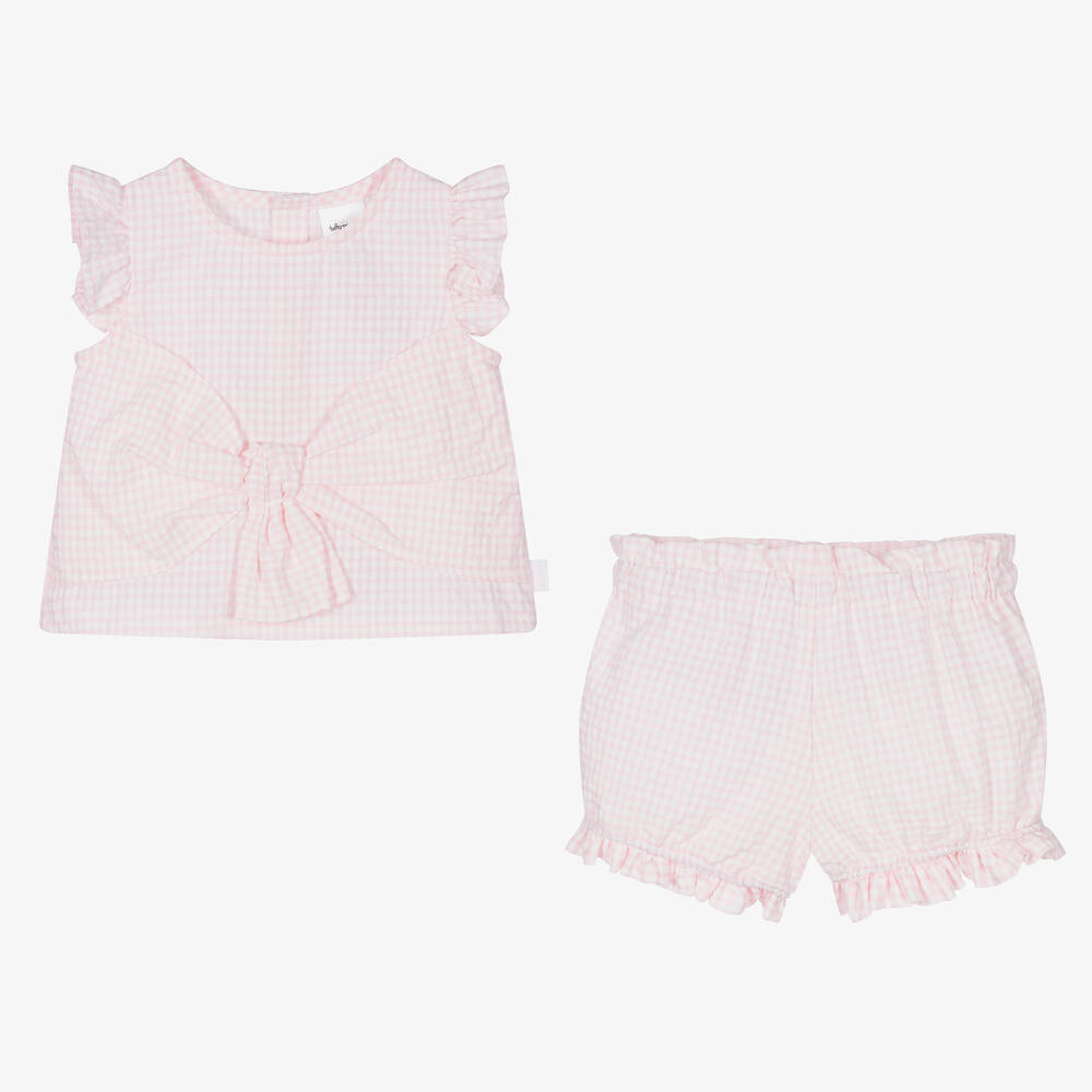 Tutto Piccolo-طقم شورت مزيج قطن سيرسوكر لون زهري للبنات | Childrensalon Outlet