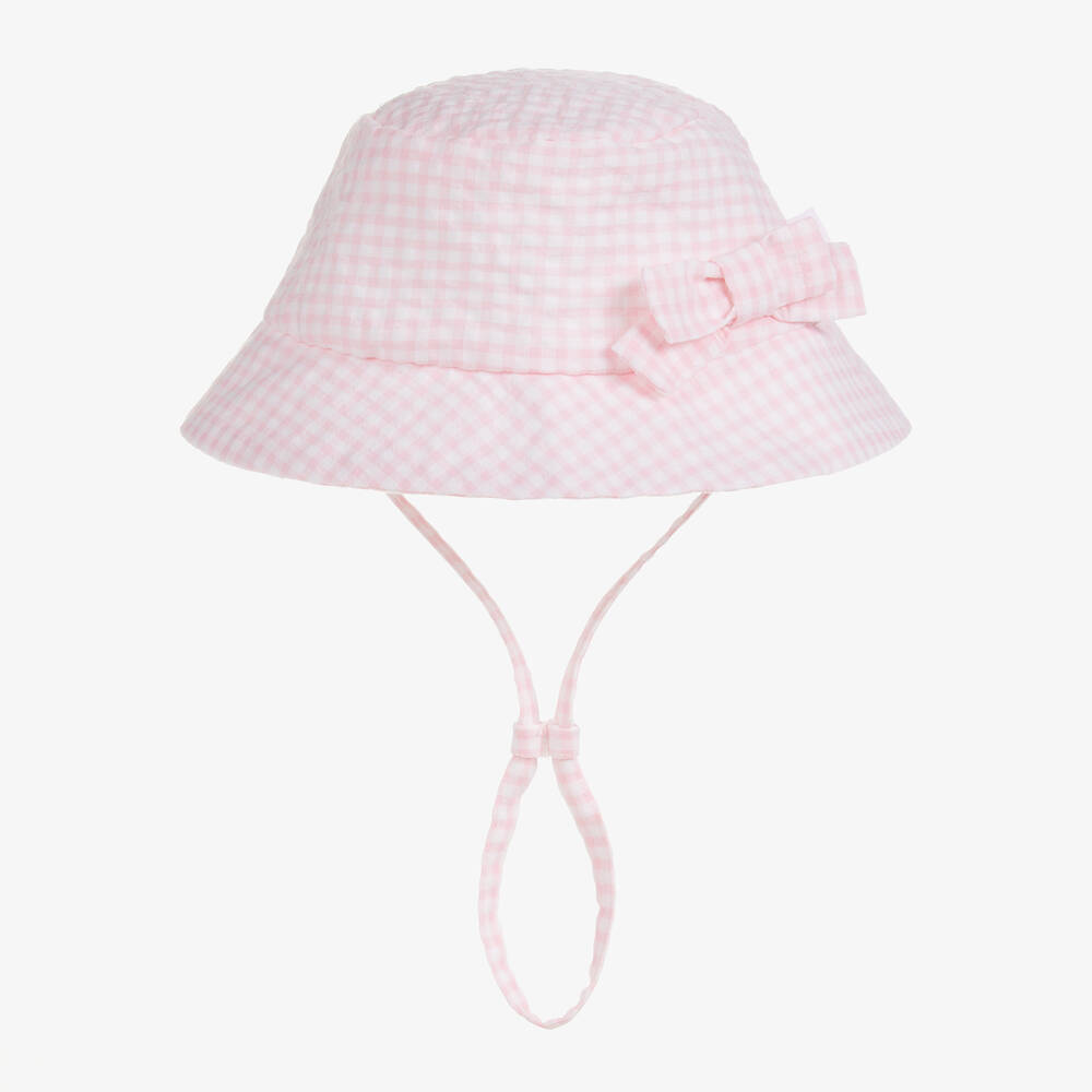 Tutto Piccolo - Girls Pink Gingham Seersucker Bucket Hat | Childrensalon