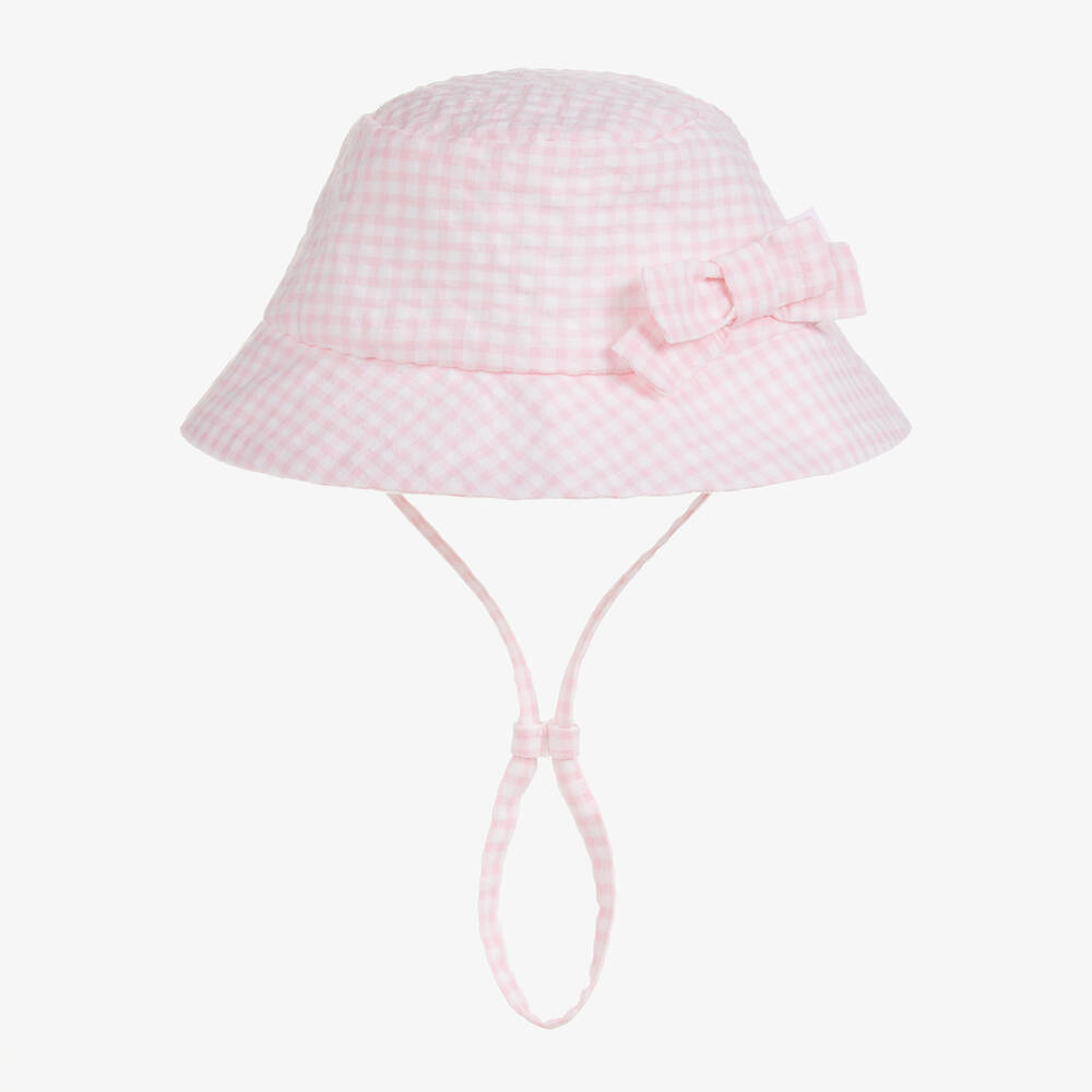 Tutto Piccolo-Girls Pink Gingham Seersucker Bucket Hat | Childrensalon Outlet