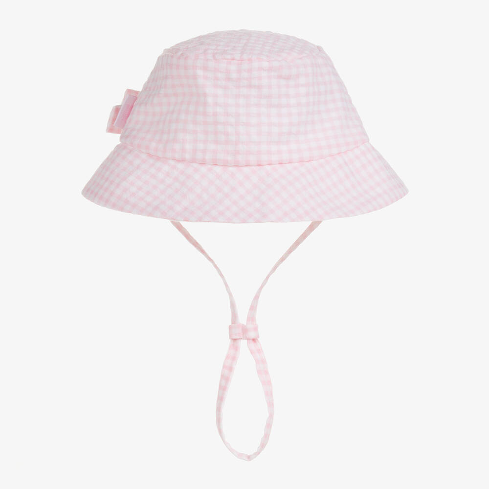 Tutto Piccolo-Girls Pink Gingham Seersucker Bucket Hat | Childrensalon Outlet