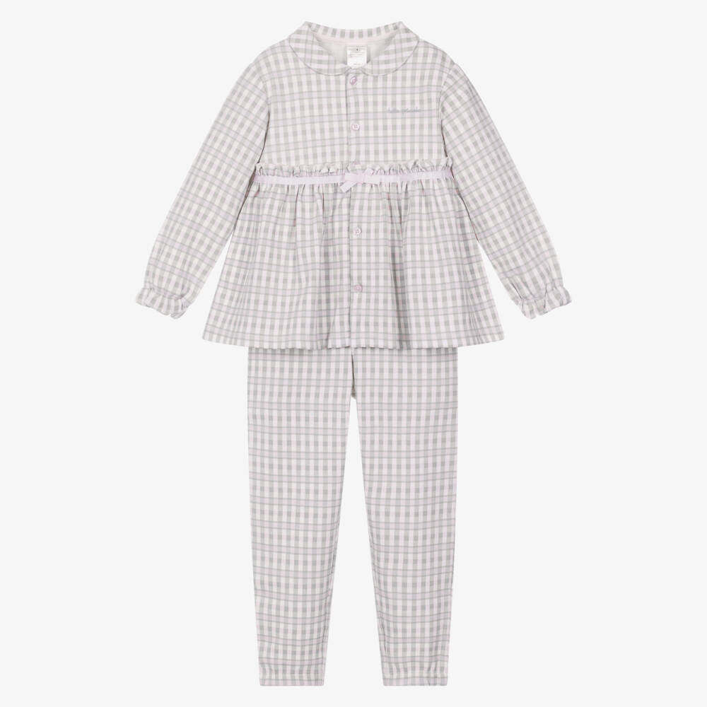 Tutto Piccolo-Girls Pink & Grey Check Cotton Pyjamas | Childrensalon Outlet