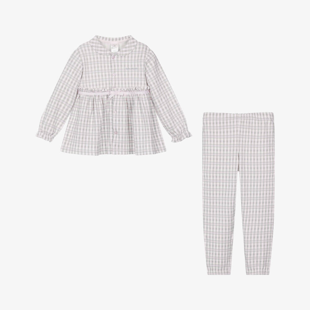 Tutto Piccolo-Girls Pink & Grey Check Cotton Pyjamas | Childrensalon Outlet