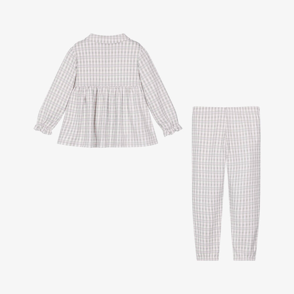 Tutto Piccolo-Girls Pink & Grey Check Cotton Pyjamas | Childrensalon Outlet