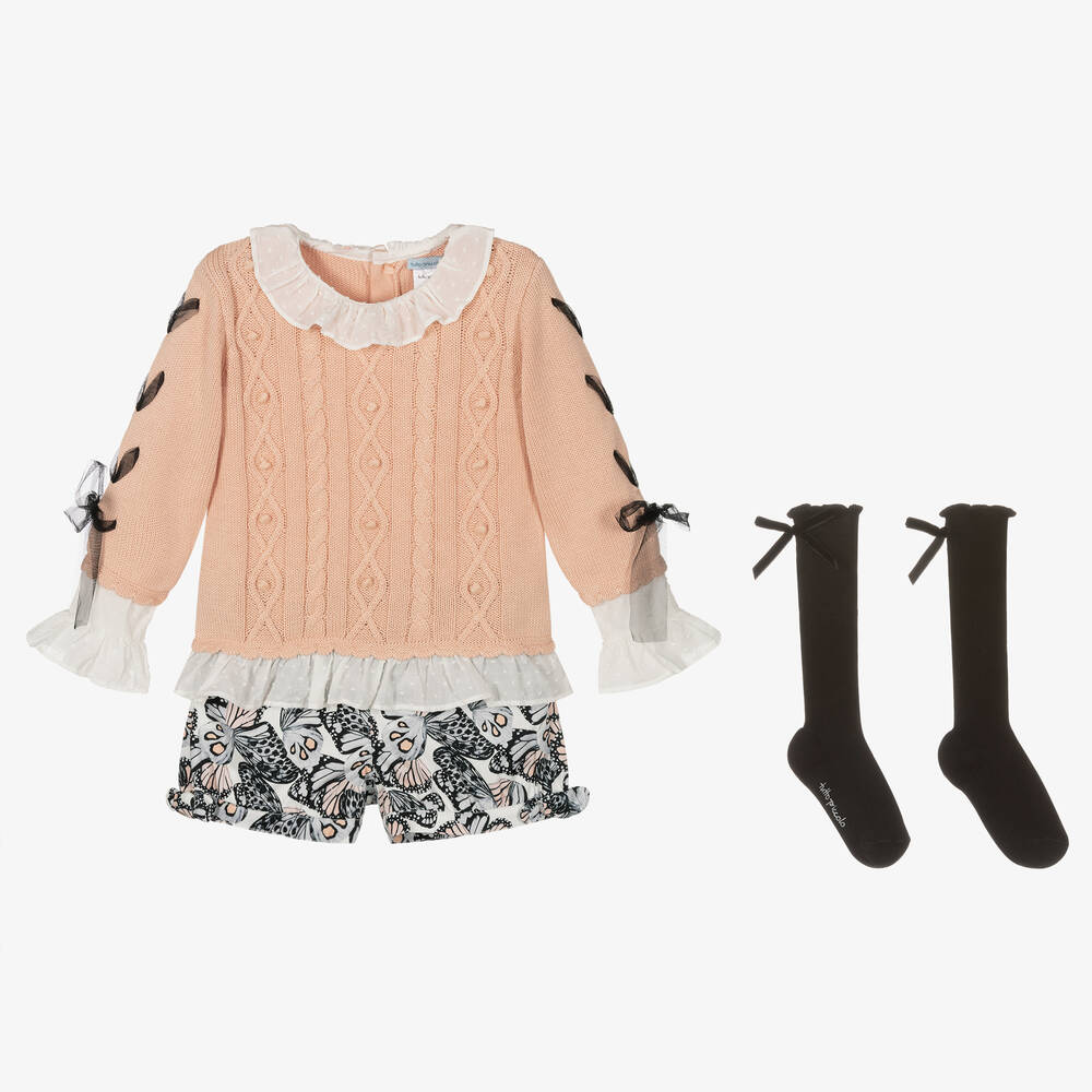 Tutto Piccolo - Girls Pink & Grey Shorts Set | Childrensalon
