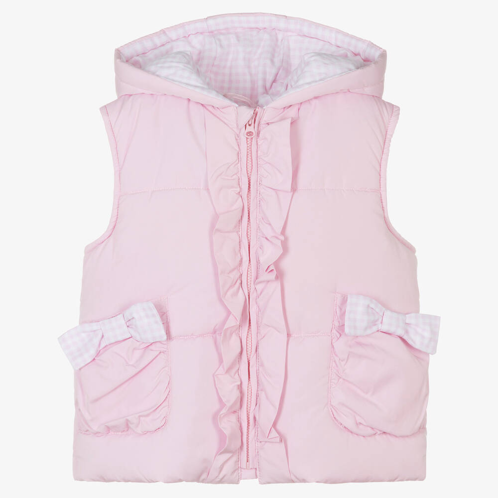 Tutto Piccolo - Girls Pink Hooded Puffer Gilet | Childrensalon