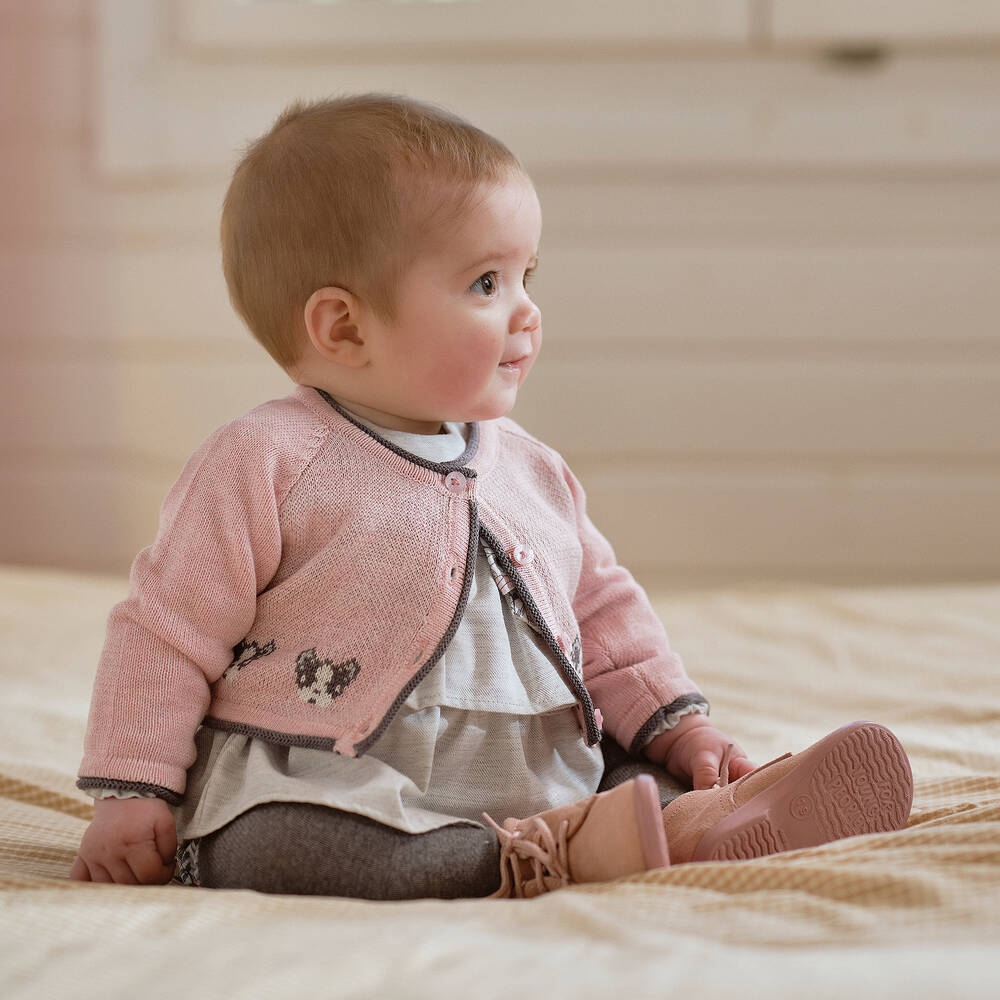 Tutto Piccolo-كارديغان قطن محبوك لون زهري للبنات | Childrensalon Outlet