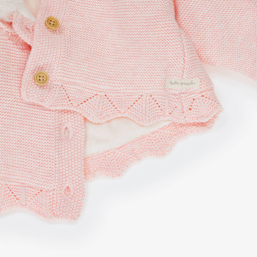 Tutto Piccolo-Розовое вязаное пальто с меховой подкладкой для девочек | Childrensalon Outlet