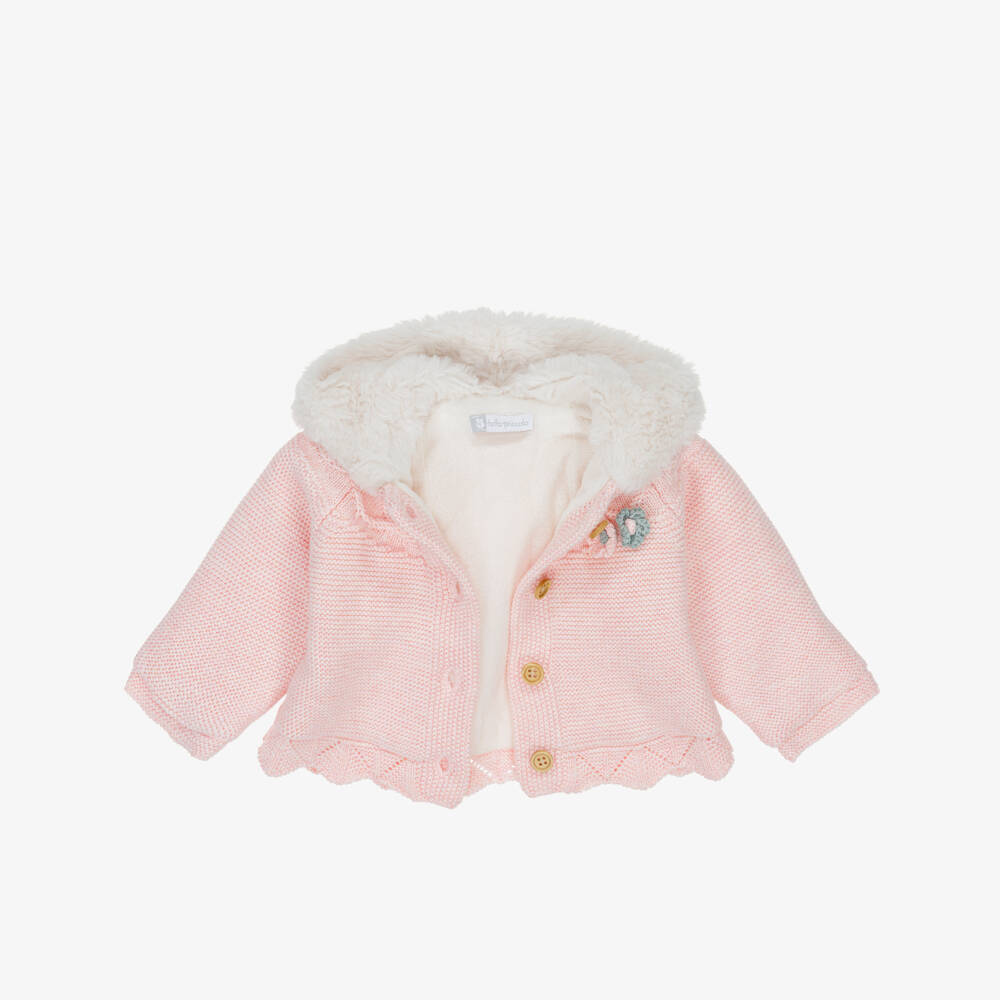 Tutto Piccolo-Розовое вязаное пальто с меховой подкладкой для девочек | Childrensalon Outlet