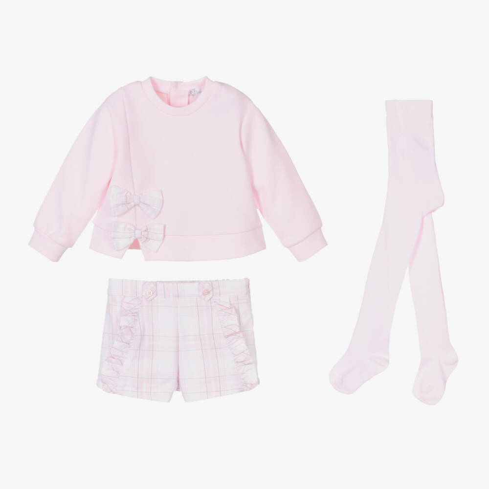 Tutto Piccolo-Girls Pink Plaid Shorts Ensemble | Childrensalon Outlet