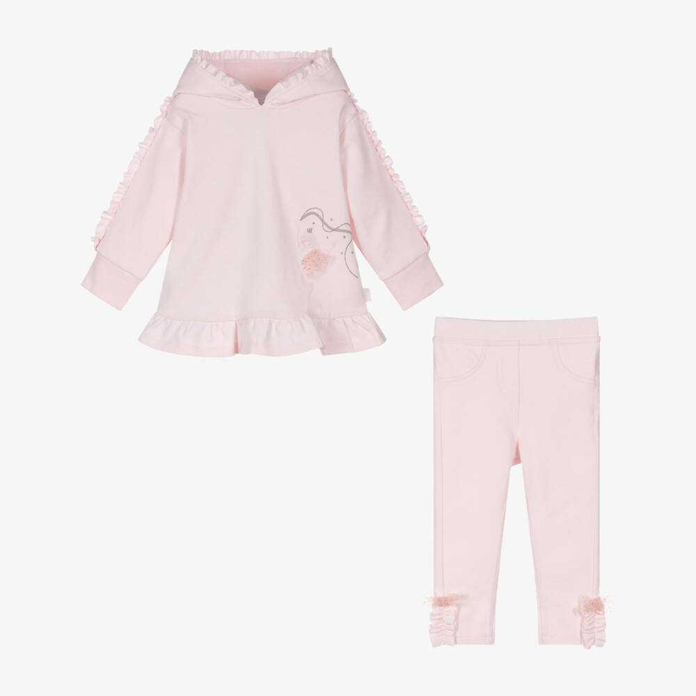 Tutto Piccolo-Розовый худи с рюшами и леггинсы для девочек | Childrensalon Outlet