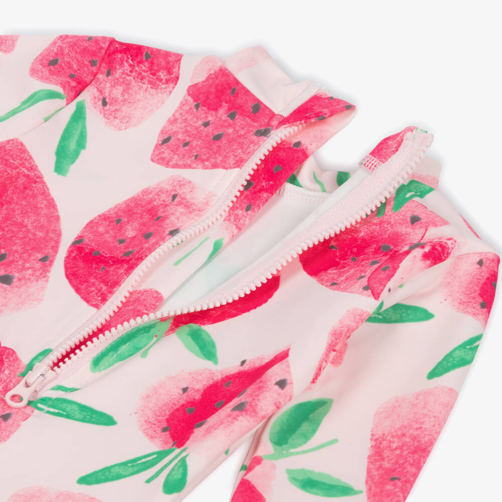 Tutto Piccolo-Girls Pink Strawberry Long Sleeved Swimsuit | Childrensalon Outlet