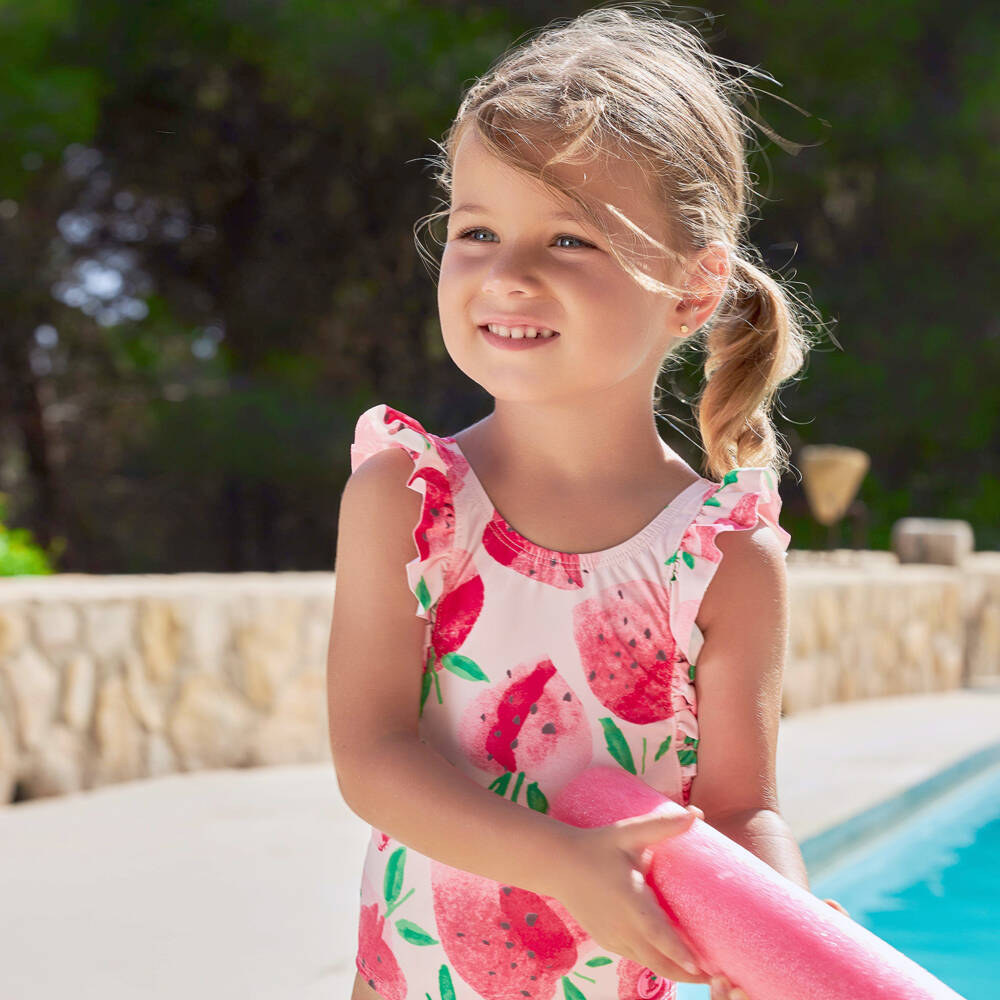 Tutto Piccolo-Girls Pink Strawberry Swimsuit | Childrensalon Outlet