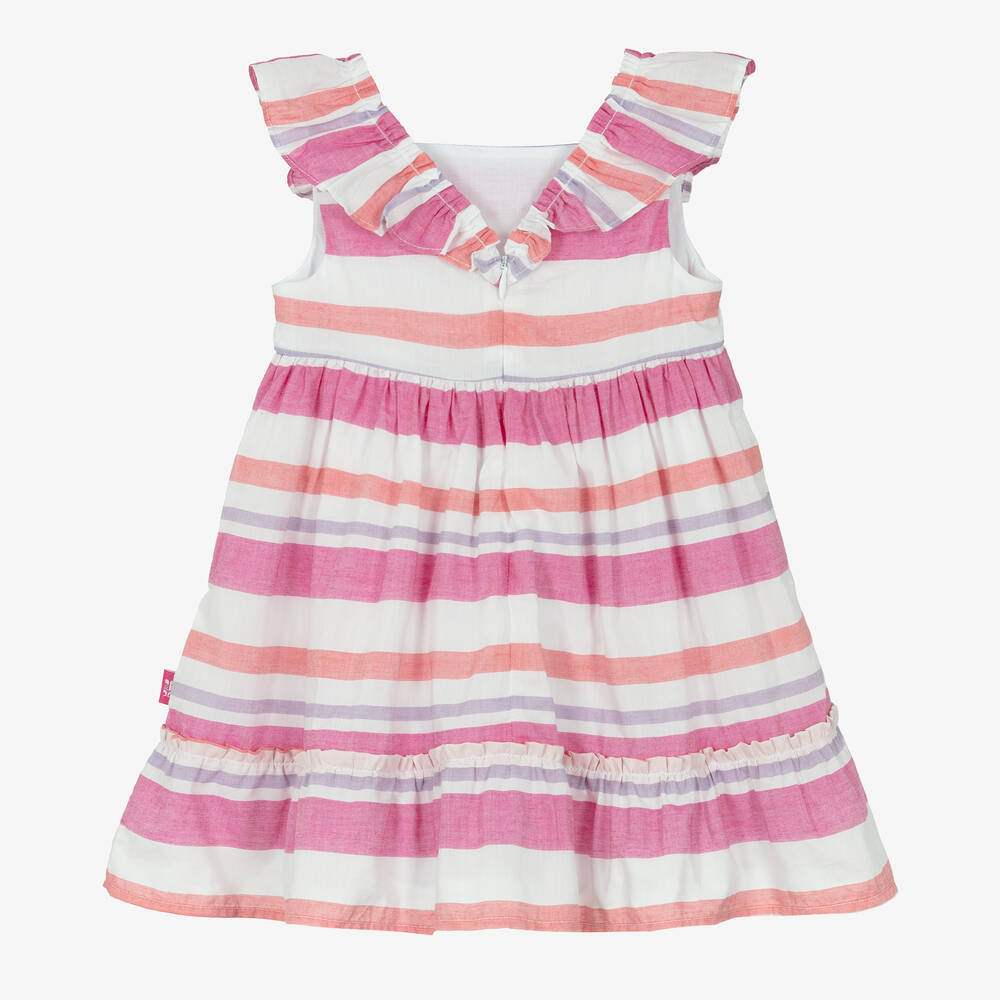 Tutto Piccolo-فستان قطن محبوك مقلم لون زهري وأبيض | Childrensalon Outlet