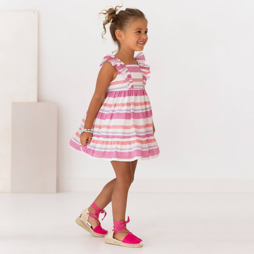 Tutto Piccolo-فستان قطن محبوك مقلم لون زهري وأبيض | Childrensalon Outlet