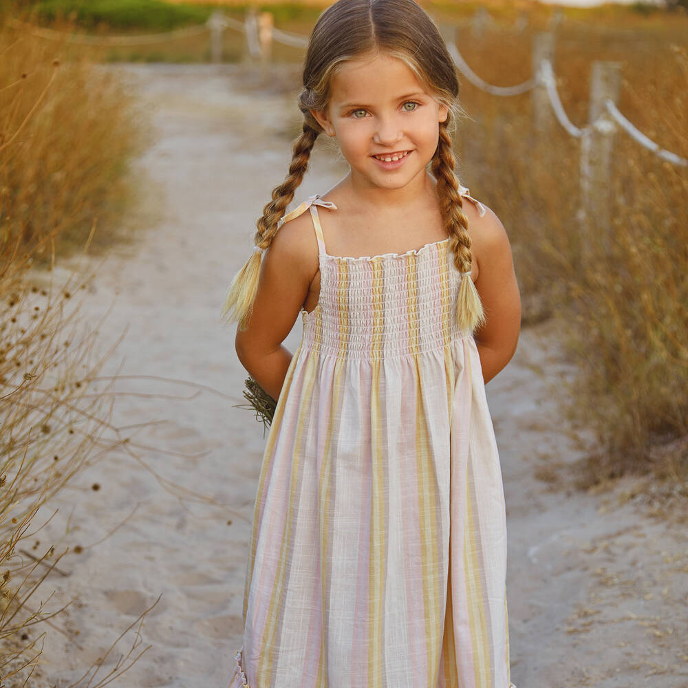 Tutto Piccolo-Розовое пляжное платье из хлопка в полоску | Childrensalon Outlet