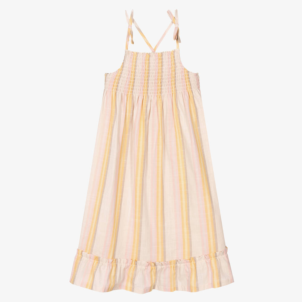 Tutto Piccolo - Розовое пляжное платье из хлопка в полоску | Childrensalon