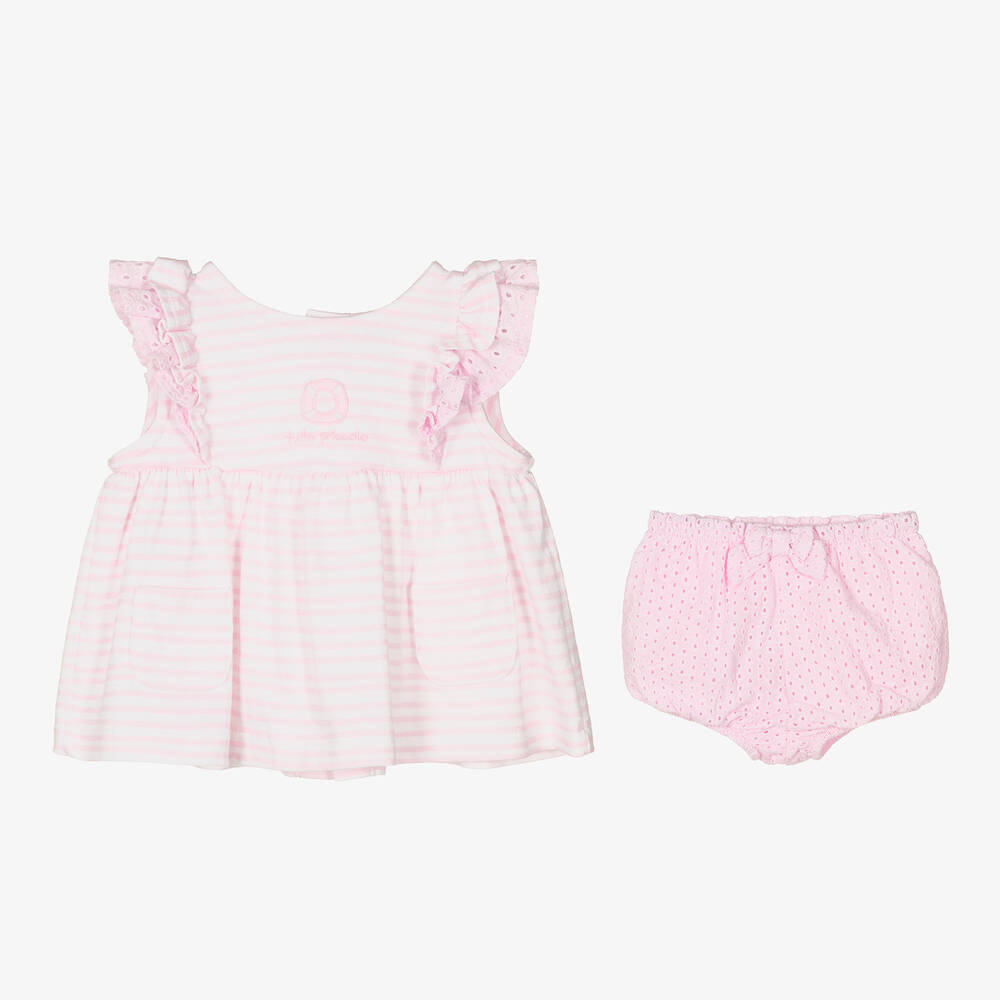 Tutto Piccolo-Розовый топ и шорты из хлопка в полоску | Childrensalon Outlet