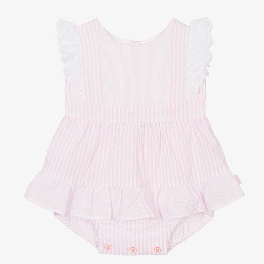 Tutto Piccolo - Girls Pink Striped Seersucker Dress | Childrensalon
