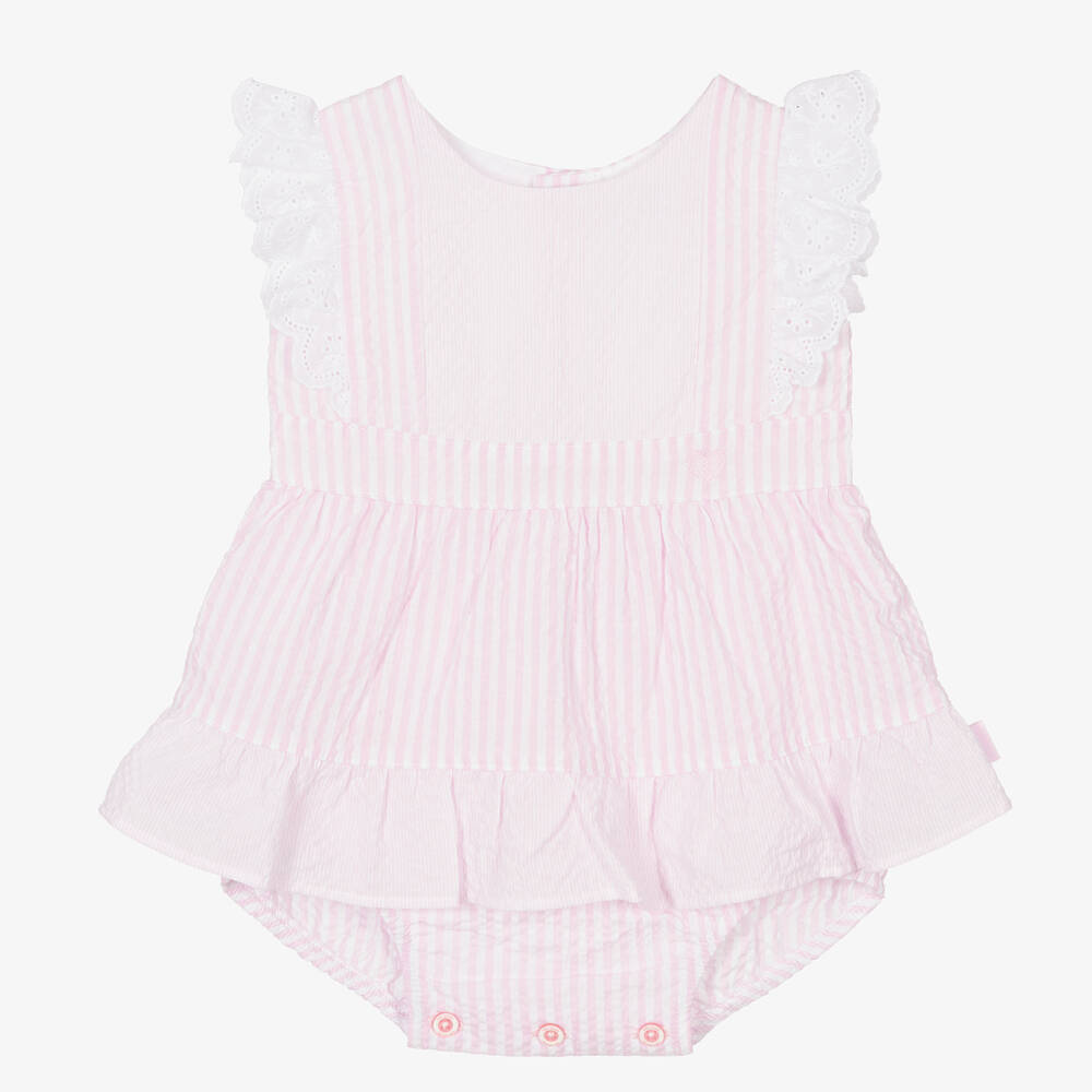 Tutto Piccolo - Robe rose rayée en coton gaufré | Childrensalon