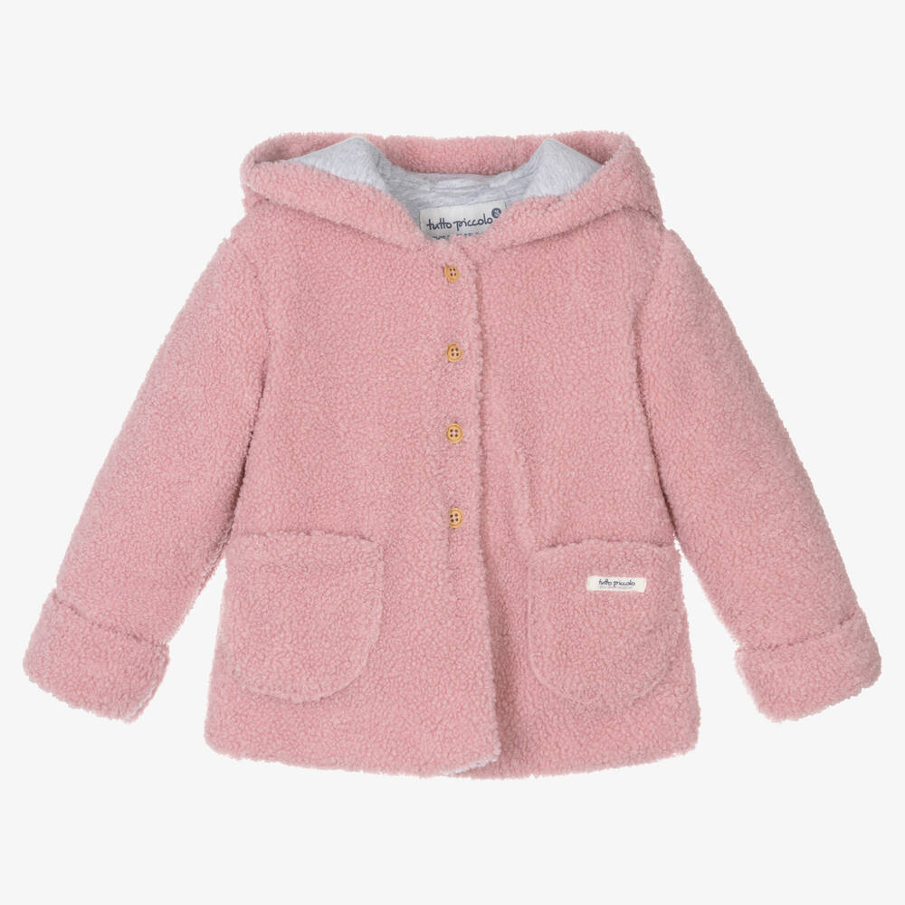 Tutto Piccolo - Girls Pink Teddy Fleece Hooded Jacket | Childrensalon