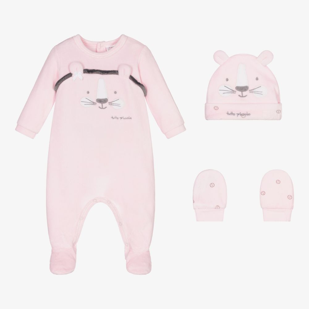 Tutto Piccolo - Girls Pink Velour Babysuit Set | Childrensalon