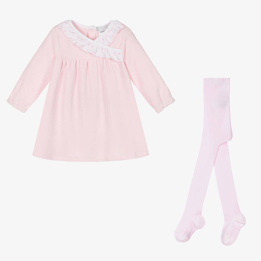 Tutto Piccolo - طقم فستان أطفال بناتي قطن قطيفة لون زهري | Childrensalon