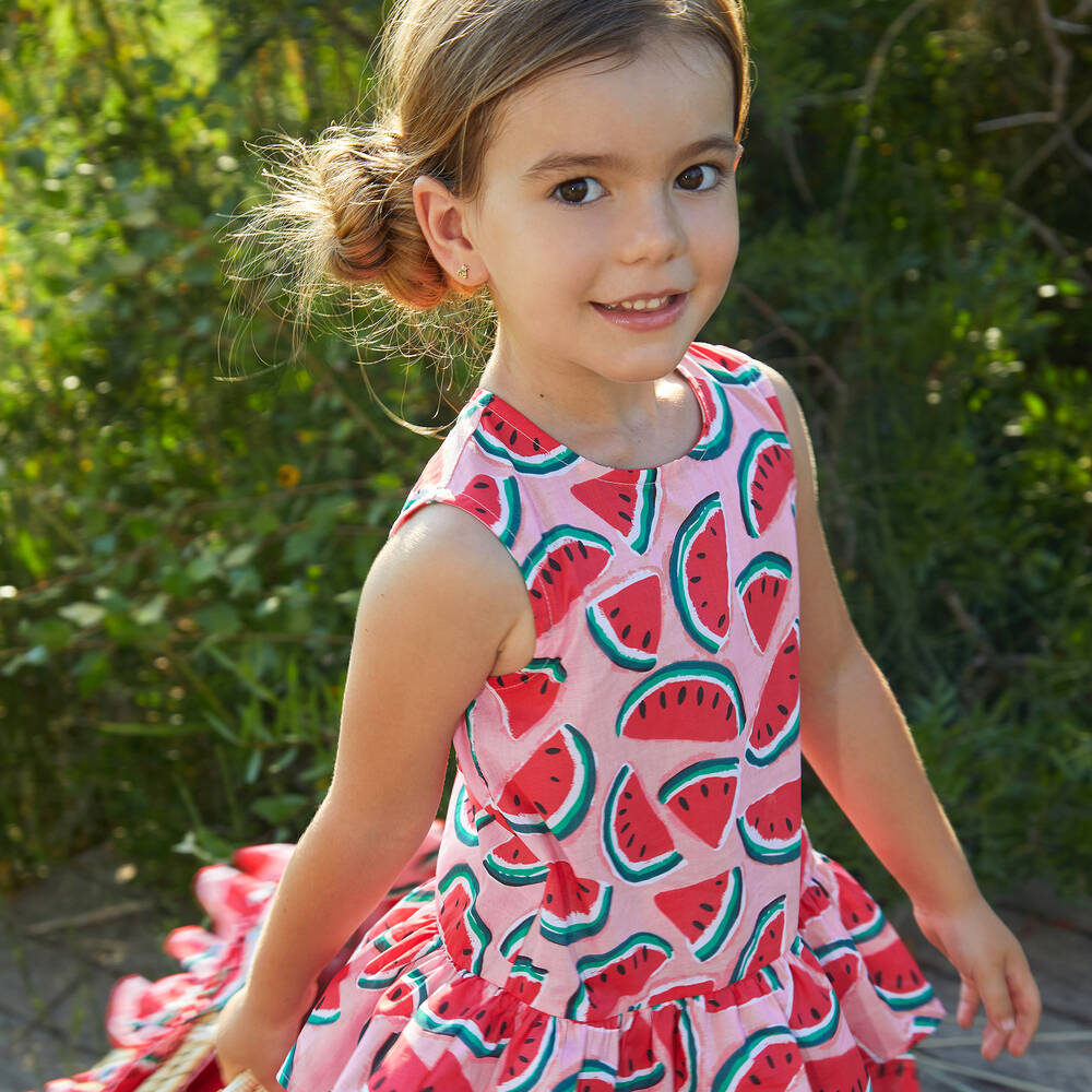 Tutto Piccolo Girls Pink Watermelon Cotton Dress Childrensalon