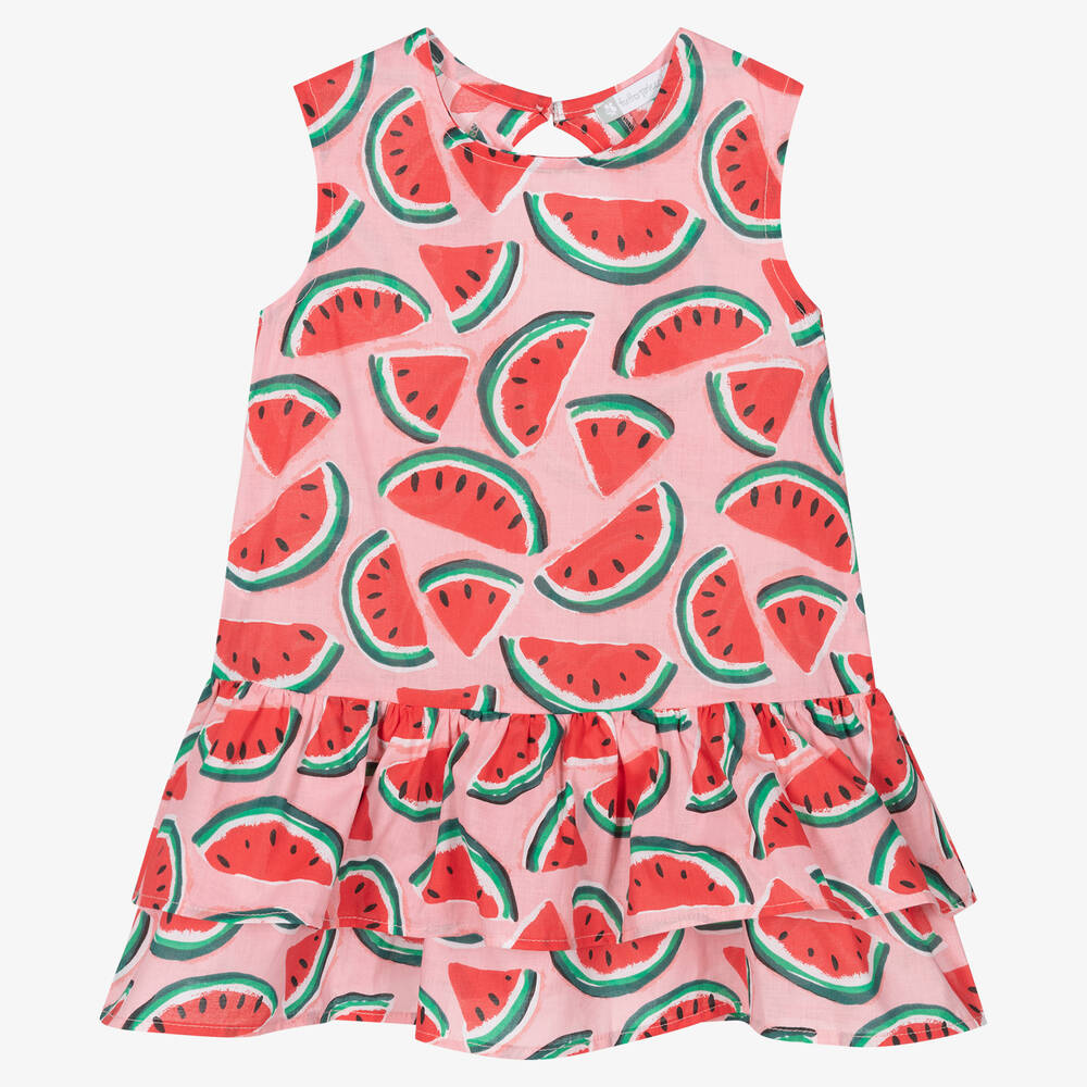 Tutto Piccolo - Girls Pink Watermelon Cotton Dress | Childrensalon