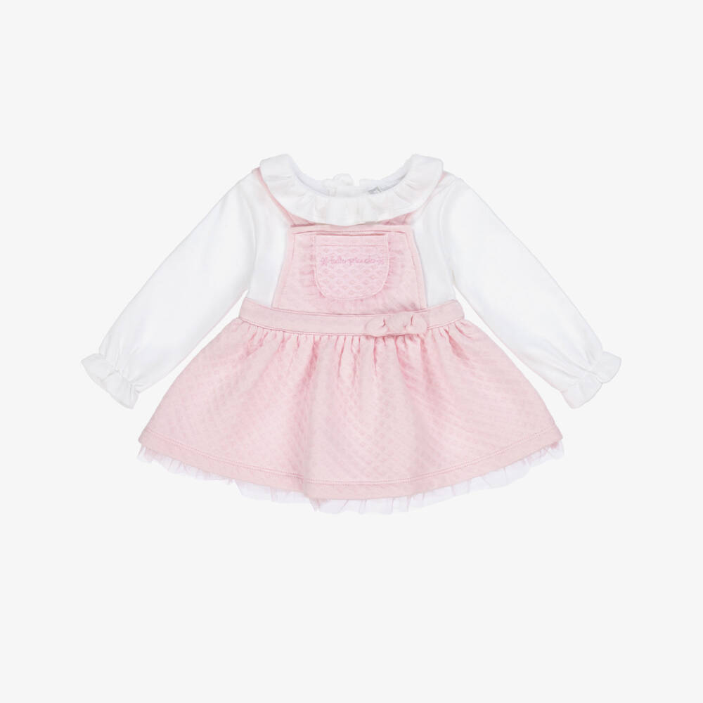 Tutto Piccolo-Girls Pink & White Cotton Dress & Tights Set | Childrensalon Outlet