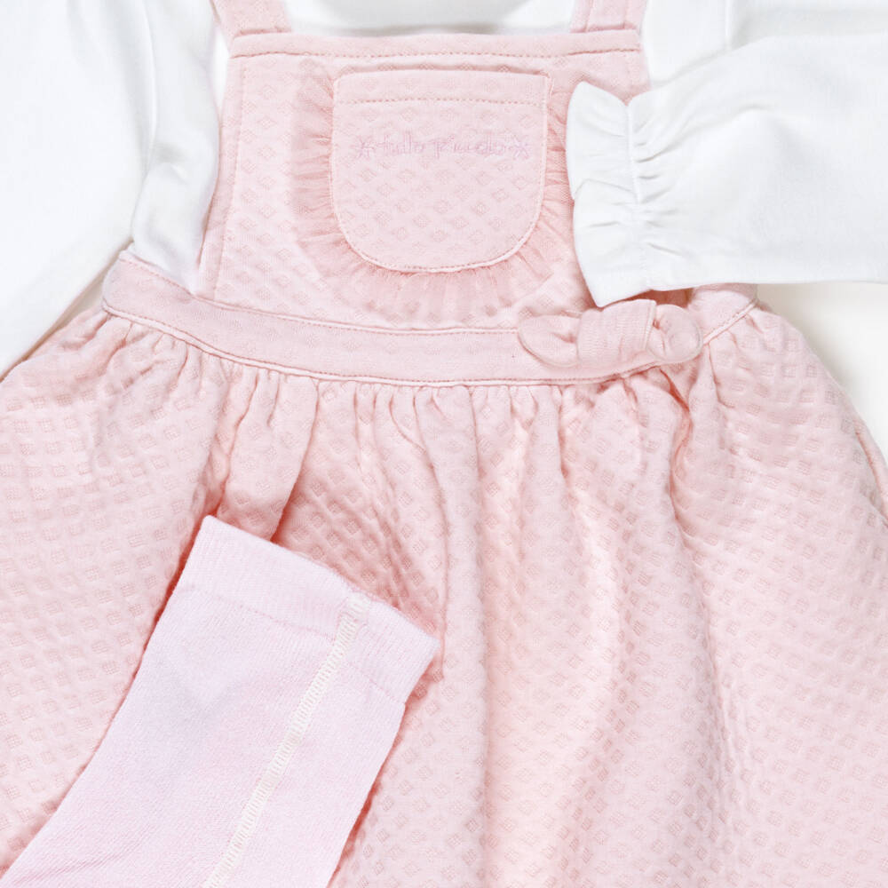 Tutto Piccolo-Girls Pink & White Cotton Dress & Tights Set | Childrensalon Outlet